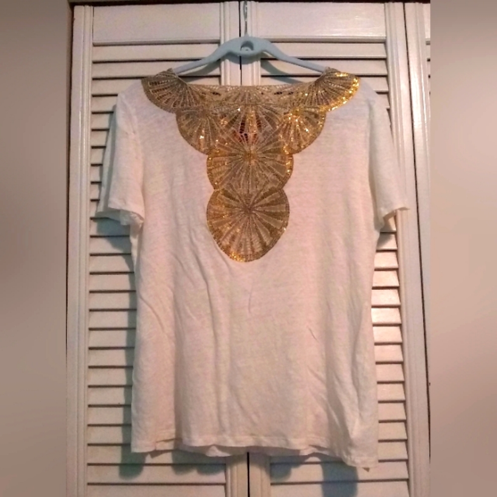 Tory Burch Linen Top with Gold Detail Size L